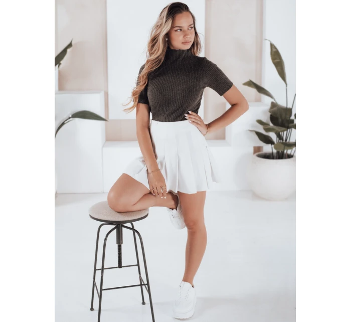 Dámský žebrovaný svetr s krátkým rukávem GIRLGLORY hnědý FashionStreet MY2554