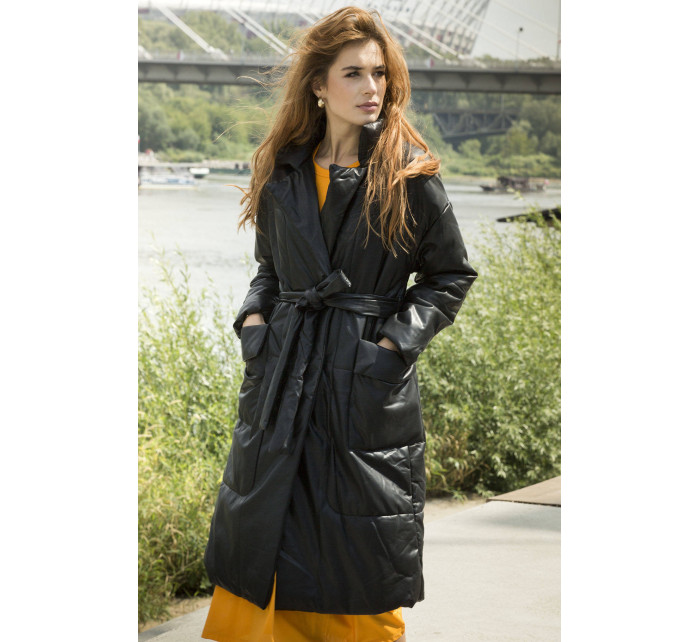 Černá oversize bunda z ekologické kůže (AG1-J9080)