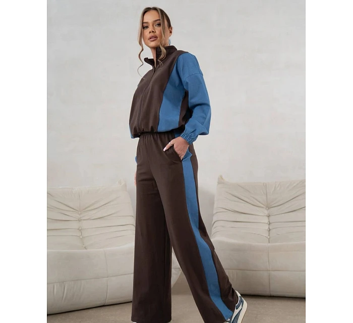 Tepláková souprava mikina na zip + široké kalhoty čokoládově modrá (821151)