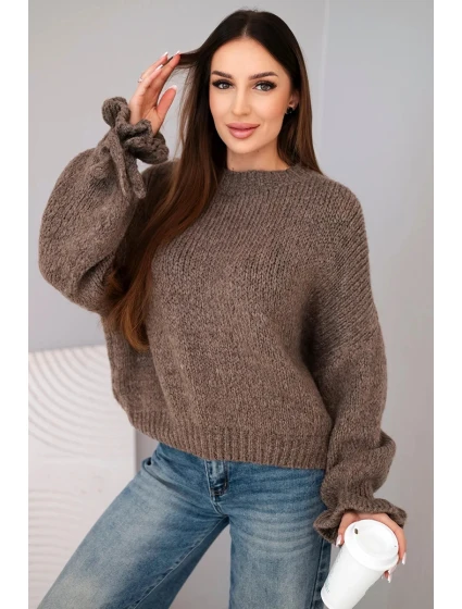 Dámský svetr s přídavkem s pletením a ozdobnými rukávy fango model 21857687 - K-Fashion