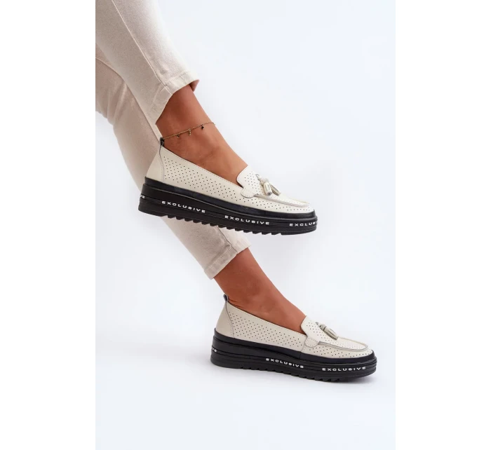 Dámské kožené mokasíny na platformě Béžová Assetnima Dámské kožené mokasíny na platformě Béžová Assetnima