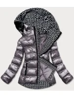 Šedá dámská metalická bunda s kapucí (xw808x)