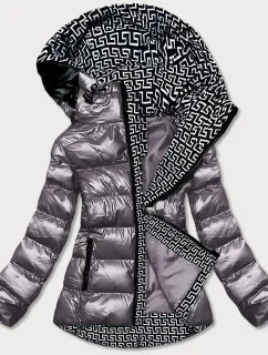 Šedá dámská metalická bunda s kapucí (xw808x)