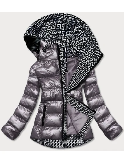 Šedá dámská metalická bunda s kapucí (xw808x)