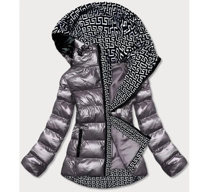 Šedá dámská metalická bunda s kapucí (xw808x)