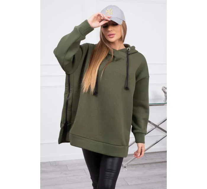 Zateplená mikina se zipem na boku khaki barvy