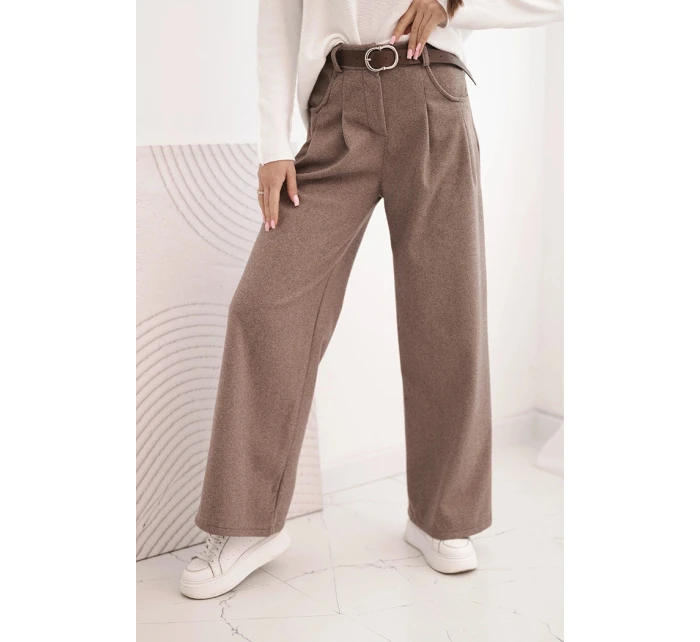 Dámské kalhoty s širokým nohavicí a páskem model 21489472 - K-Fashion Dámské kalhoty s širokým nohavicí a páskem model 21489472 - K-Fashion
