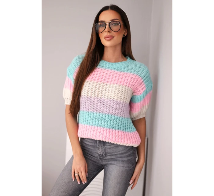 Dámský s krajkovým vzorem v barevných s krátkým rukávem mátový model 21949236 - K-Fashion