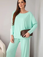 Dámský viskózový komplet s volnou blůzou a kalhotami mátový