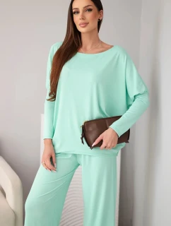 Dámský viskózový komplet s volnou blůzou a kalhotami mátový