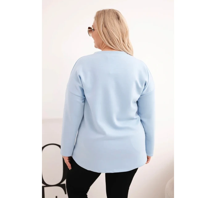 Dámská mikina Plus Size s nápisem a výstřihem do V modrá Dámská mikina Plus Size s nápisem a výstřihem do V modrá