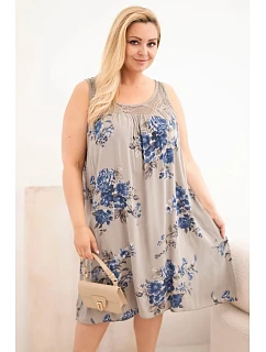 Dámské plus size viskózové šaty s květinovým vzorem a krajkovým vrškem fango
