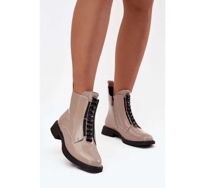 Lakované dámské kotníkové boty z pravé kůže D A model 21713796 108 béžové - D&A