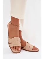 Dámské ploché nazouváky s pásky béžové model 21943262 - Boto Dámské ploché nazouváky s pásky béžové model 21943262 - Boto