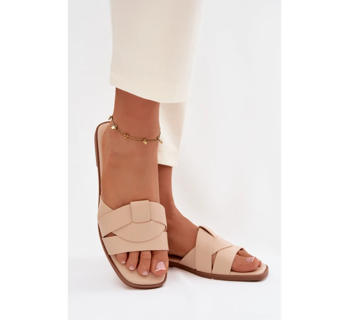 Dámské ploché nazouváky s pásky béžové model 21943262 - Boto Dámské ploché nazouváky s pásky béžové model 21943262 - Boto