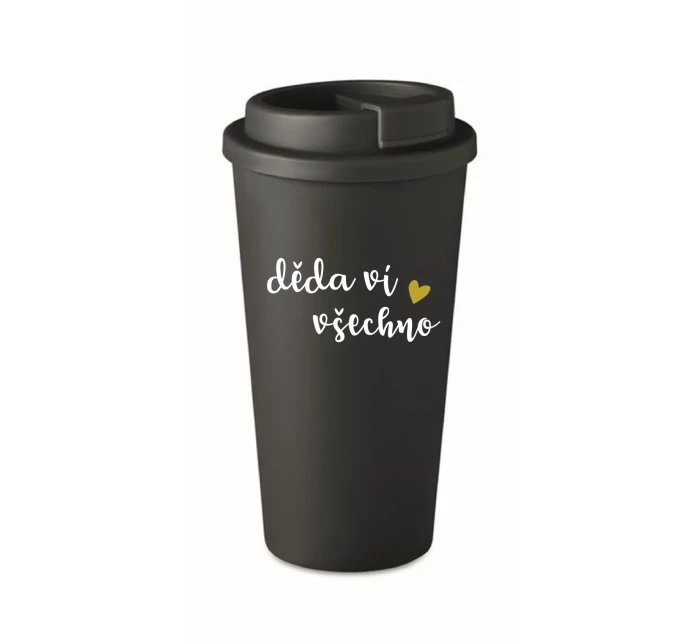 DĚDA VÍ VŠECHNO - černý termohrnek 475 ml
