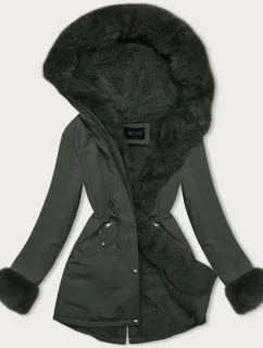 Krátká zimní bunda parka v army barvě s kožešinovou podšívkou model 21247290 - J.STYLE