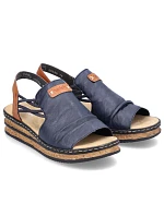 Dámské pohodlné modré sandály Rieker na klínku s podpatkem 62962-14