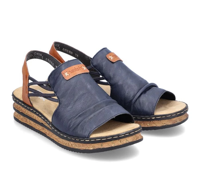 Dámské pohodlné modré sandály Rieker na klínku s podpatkem 62962-14