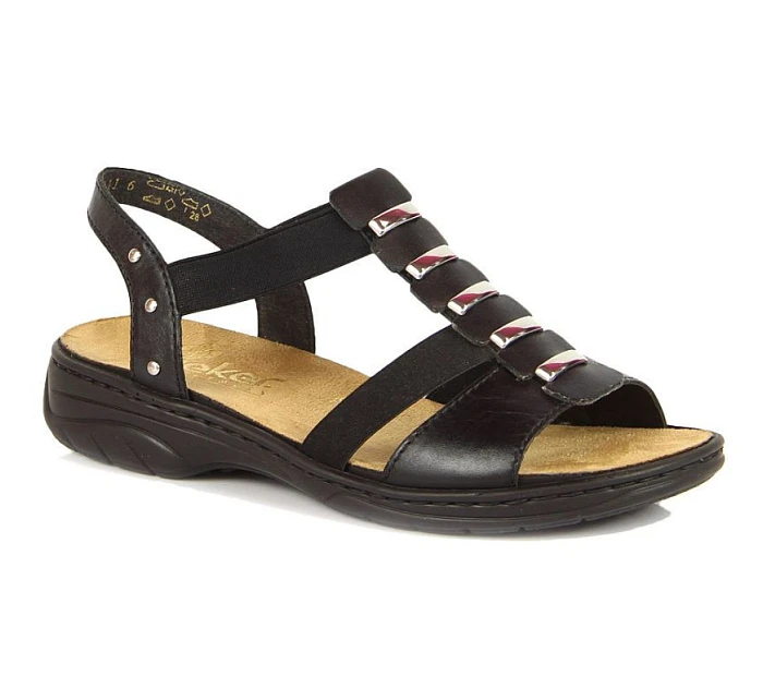 Černé kožené sandály W model 22050404 Rieker - Inny Černé kožené sandály W model 22050404 Rieker - Inny