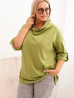 Dámská blůza Plus Size s bavlnou volného střihu s vodním výstřihem fango olivová