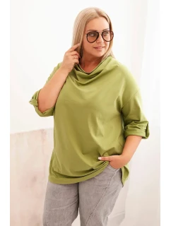 Dámská blůza Plus Size s bavlnou volného střihu s vodním výstřihem fango olivová