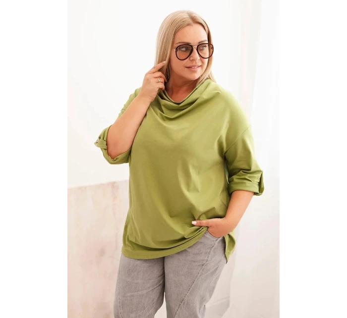 Dámská blůza Plus Size s bavlnou volného střihu s vodním výstřihem fango olivová