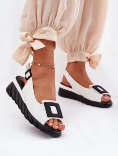 Kožené dámské sandály na klínu s ozdobou Artiker 56C2157 bílé