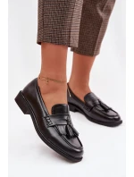 Dámské mokasíny z eko kůže s třásněmi Černé Galera