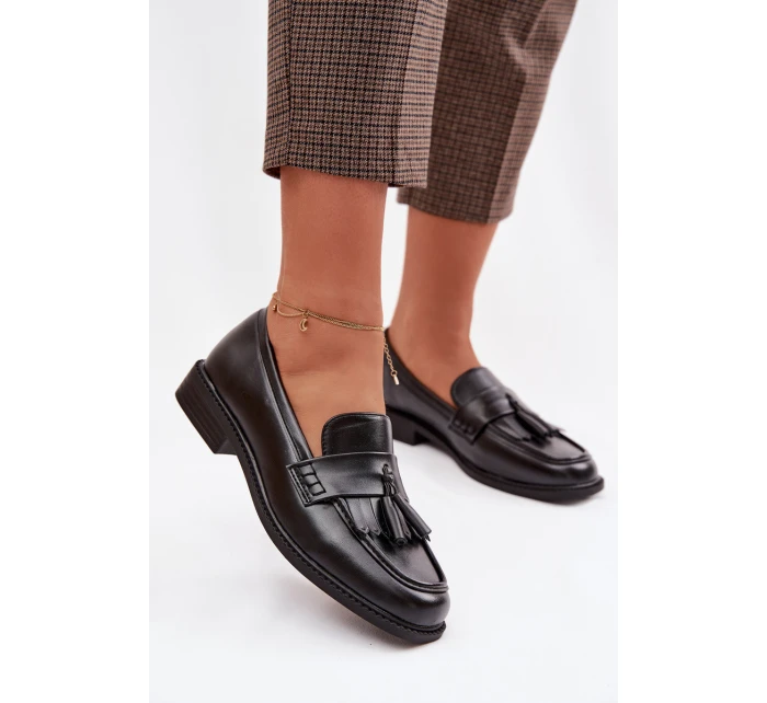 Dámské mokasíny z eko kůže s třásněmi Černé Galera