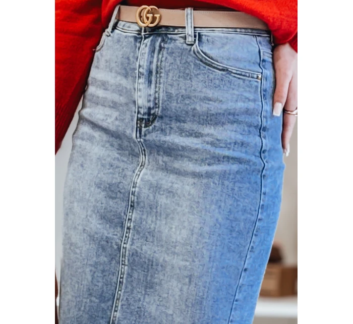 Džínová midi sukně s rozparkem MERITTA modrá FashionStreet CY0483 Džínová midi sukně s rozparkem MERITTA modrá FashionStreet CY0483