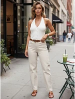 Dámské džíny regular fit s páskem FashionStreet béžová UY3057