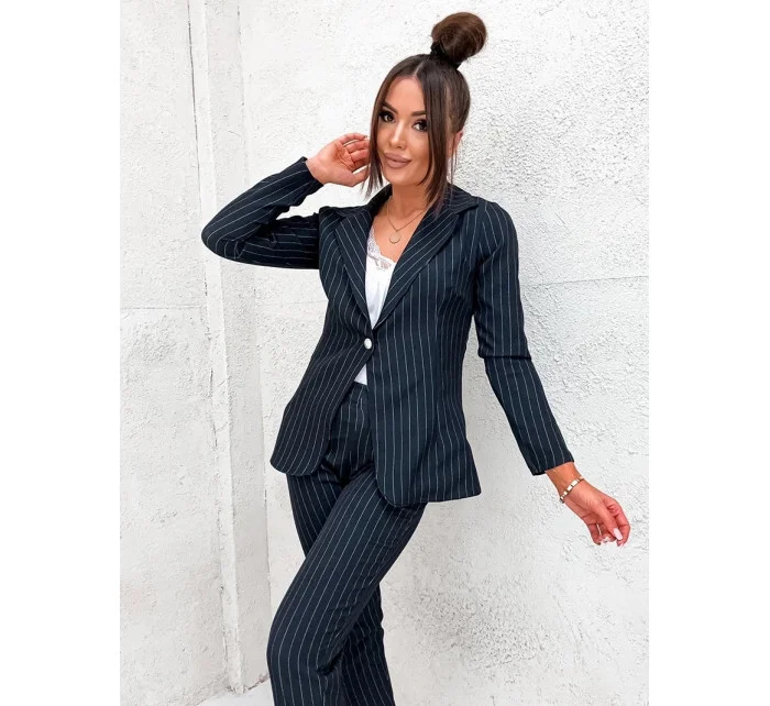 Černý dámský pruhovaný žebrovaný oblek model 19670104 - Moon