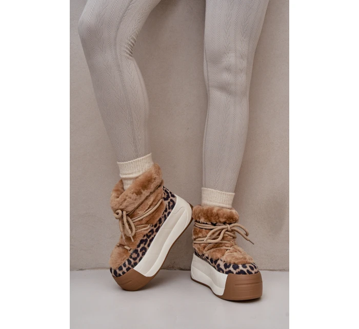 Kožené Dámské Sněhule Na Silné Podešvi S Kožešinou Panteřa Big Star OO274A207 Hnědé Kožené Dámské Sněhule Na Silné Podešvi S Kožešinou Panteřa Big Star OO274A207 Hnědé