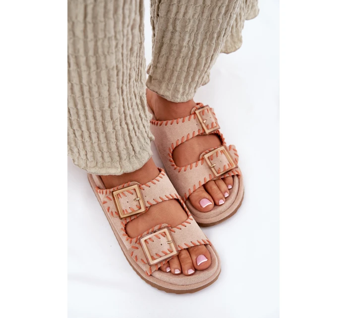 Dámské Pantofle S Přezkami A Ozdobným Béžové model 21696569 - Boto Dámské Pantofle S Přezkami A Ozdobným Béžové model 21696569 - Boto