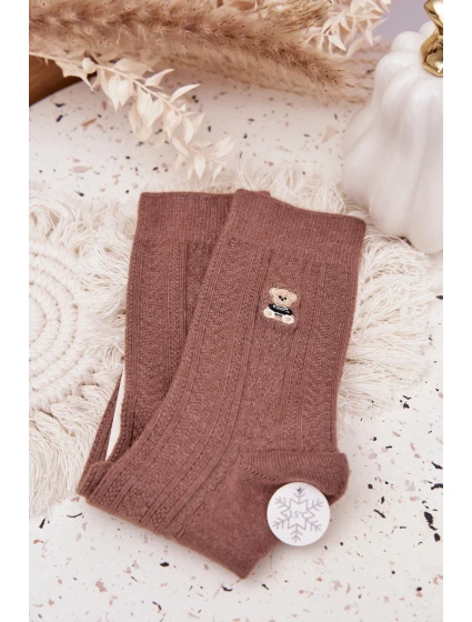 Teplé dámské ponožky s vlnou Medvídek Hnědé