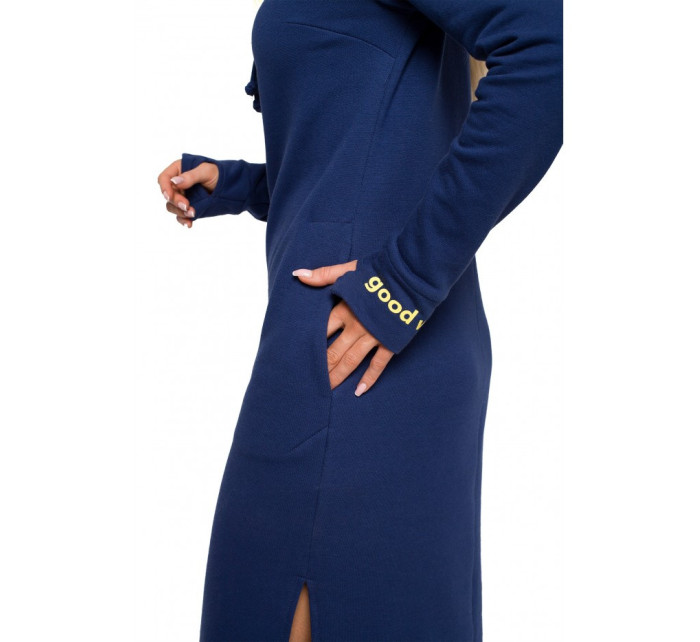 M622 Maxi šaty s vysokým límcem na šňůrku - tmavě modré