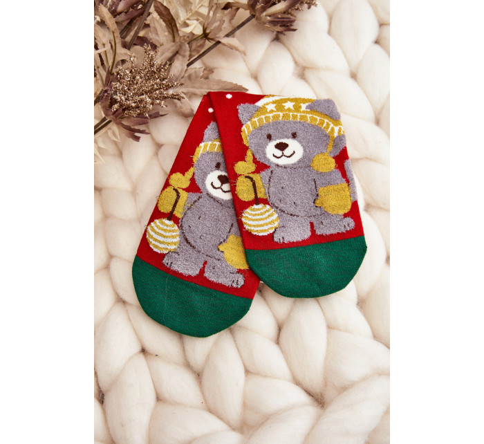 Dámské vánoční ponožky s medvídkem, červené