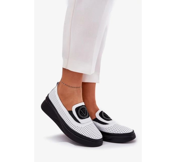 Dámské kožené mokasíny na platformě a klínku Vinceza – bílé