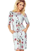 Dámské šaty netopýří střih s kapsami a zavazovací tkanicí květinové šedé - Šedá / S - Numoco