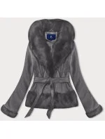 Krátká dámská zavazovací bunda v grafitové barvě Ann Gissy (K0327)