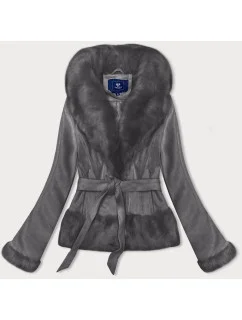 Krátká dámská zavazovací bunda v grafitové barvě Ann Gissy (K0327)