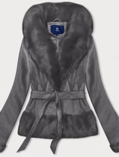 Krátká dámská zavazovací bunda v grafitové barvě Ann Gissy (K0327)