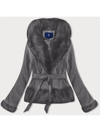 Krátká dámská zavazovací bunda v grafitové barvě Ann Gissy (K0327)