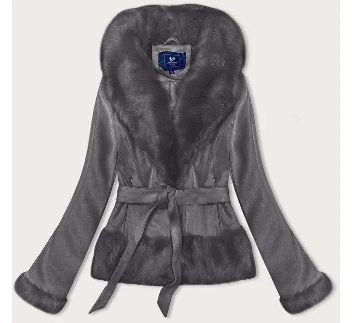 Krátká dámská zavazovací bunda v grafitové barvě Ann Gissy (K0327)