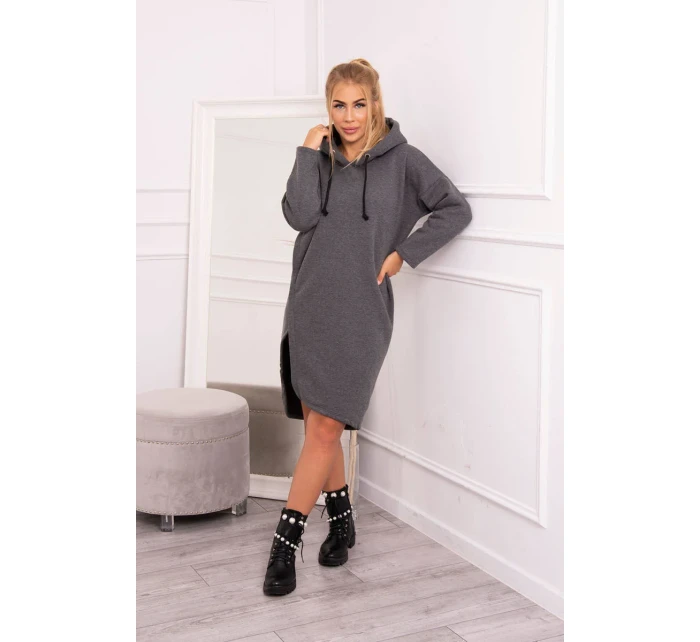 Šaty s kapucí a bočním rozparkem graphite melange Šaty s kapucí a bočním rozparkem graphite melange