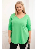 Dámská bavlněná blůza Plus Size s výstřihem do V a ohrnutým rukávem světle zelená Dámská bavlněná blůza Plus Size s výstřihem do V a ohrnutým rukávem světle zelená