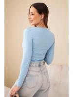 Dámská basic blůza s čtvercovým výstřihem a dlouhým rukávem modrá Dámská basic blůza s čtvercovým výstřihem a dlouhým rukávem modrá