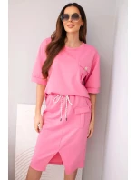 Dámský komplet máslový s halenkou a midi sukní růžový Dámský komplet máslový s halenkou a midi sukní růžový