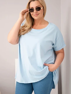 Dámská bavlněná halenka Plus Size s krátkým rukávem modrá